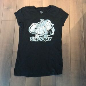 SNOOPY PEANUTS BLACK BLING STUD TEE SHIRT GRAPHIC
